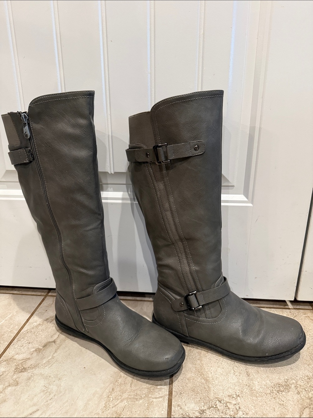 Dream Pairs Gray Over-the-Knee Buckle Riding Boots